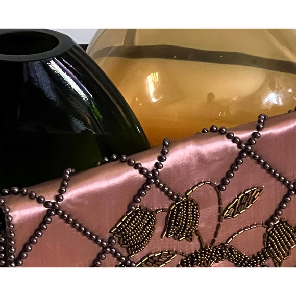 Vintage La Regale Japan Bronze Satin Beaded Envelope Clutch - Picture 5 of 6